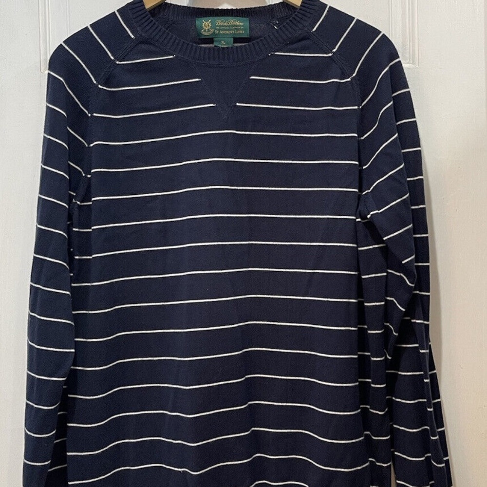 Brooks Brothers St Andrews Links Navy White Stripe Supima Cotton Sweater XL